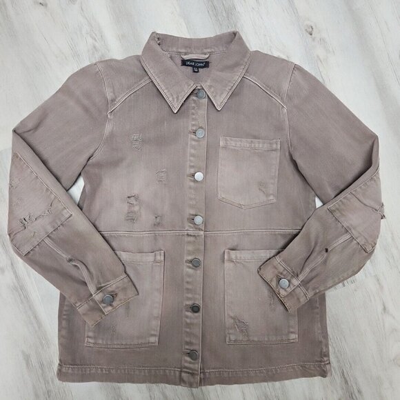 Dear John Distressed Denim Jacket Ripped Cotton Jean Womens XS Brown Boxy Cut - Picture 5 of 10